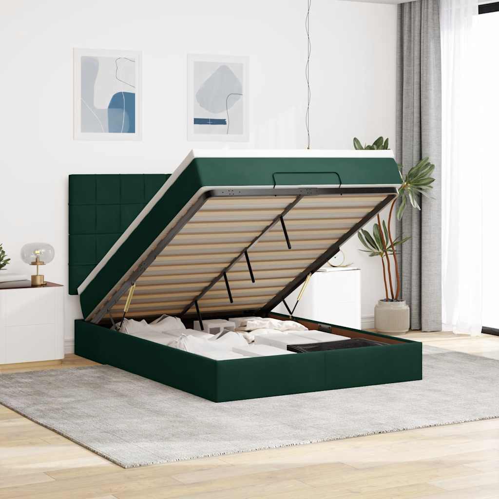 Ottoman bed met matrassen 140x190cm fluweel donkergroen is nu te koop bij PeponiXL, paradijselijk wonen!