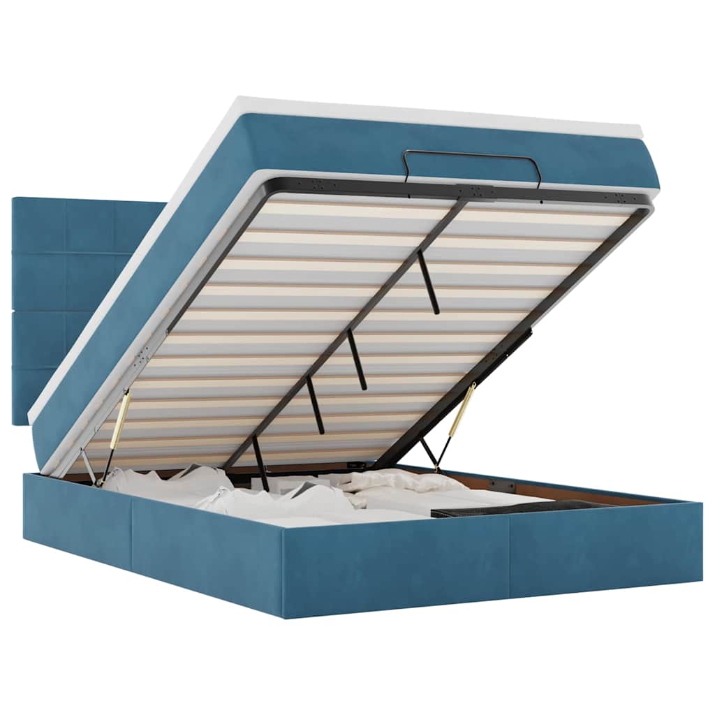 Ottoman bed met matrassen 140x190cm fluweel donkerblauw is nu te koop bij PeponiXL, paradijselijk wonen!