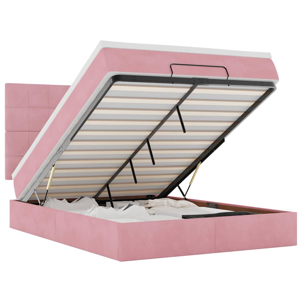 Ottoman bed met matrassen 140x190cm fluweel roze is nu te koop bij PeponiXL, paradijselijk wonen!
