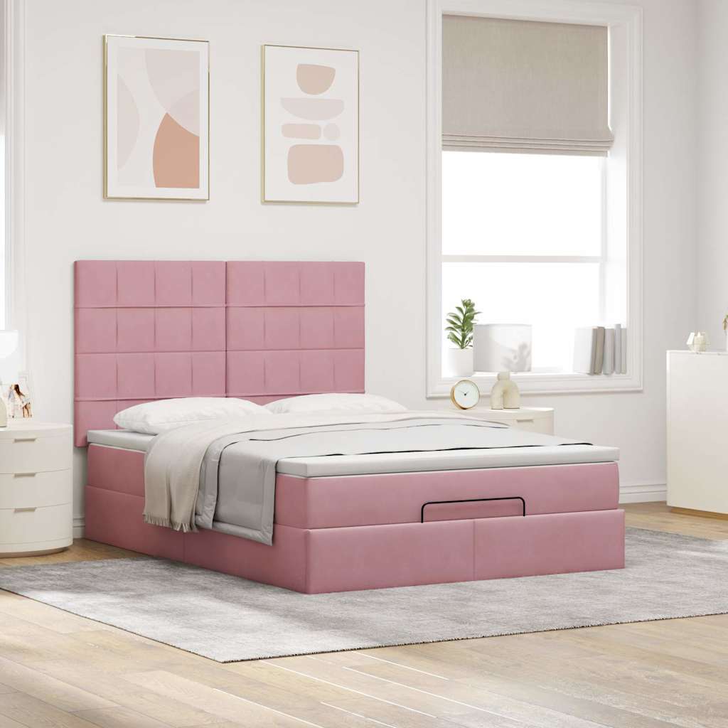 Ottoman bed met matrassen 140x190cm fluweel roze is nu te koop bij PeponiXL, paradijselijk wonen!