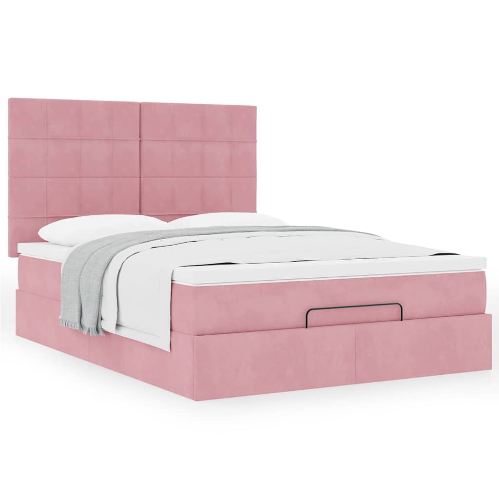 Ottoman bed met matrassen 140x190cm fluweel roze is nu te koop bij PeponiXL, paradijselijk wonen!