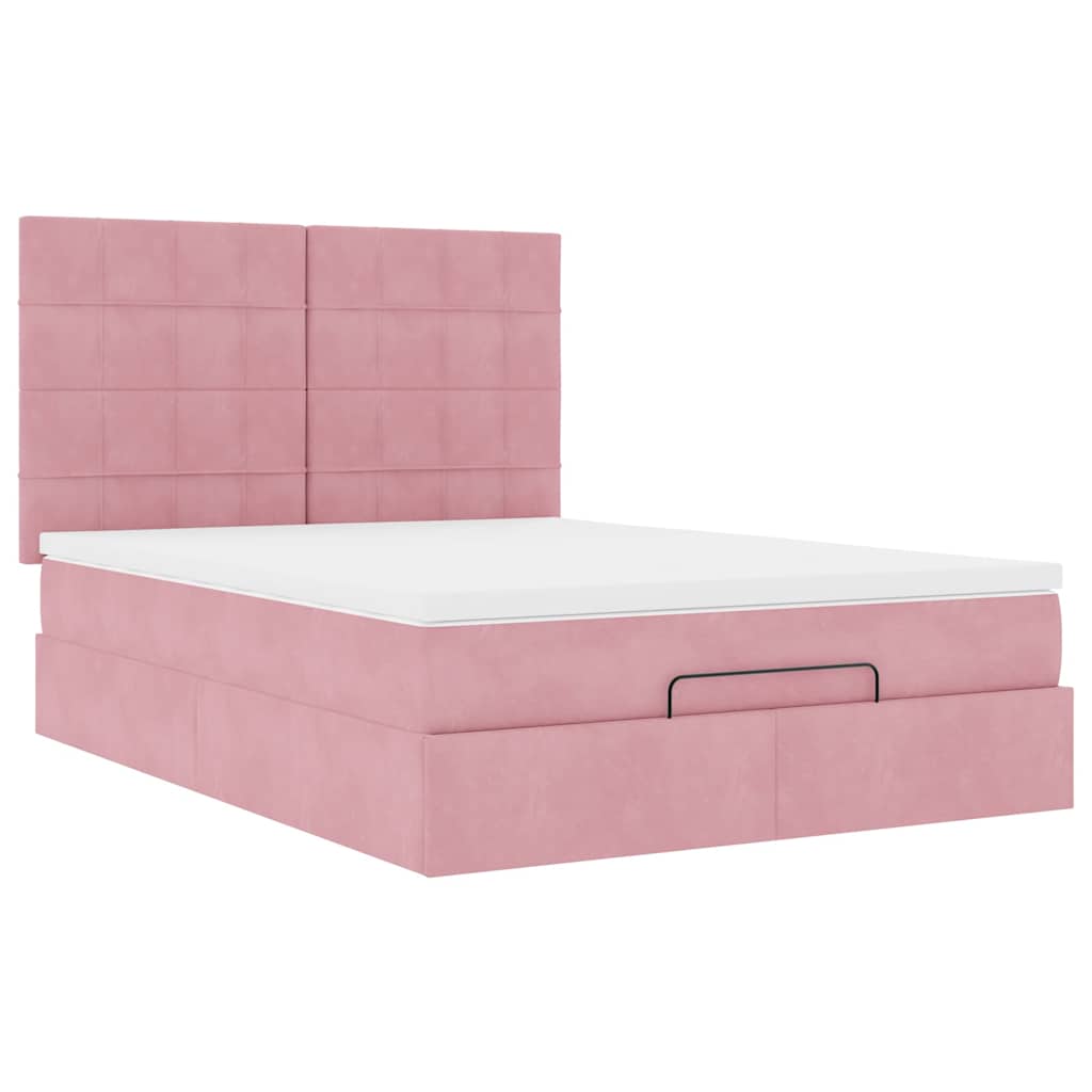 Ottoman bed met matrassen 140x190cm fluweel roze is nu te koop bij PeponiXL, paradijselijk wonen!