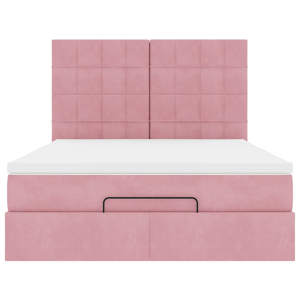 Ottoman bed met matrassen 140x190cm fluweel roze is nu te koop bij PeponiXL, paradijselijk wonen!