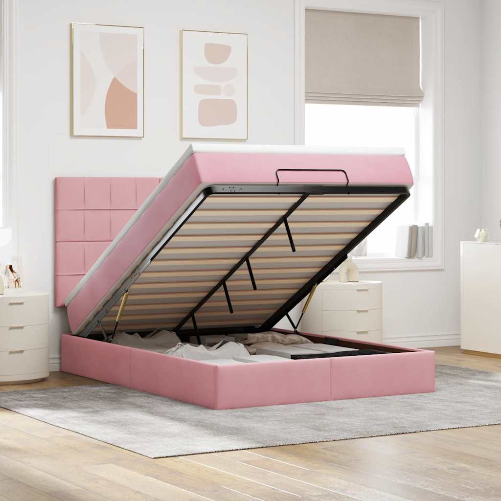 Ottoman bed met matrassen 140x190cm fluweel roze is nu te koop bij PeponiXL, paradijselijk wonen!