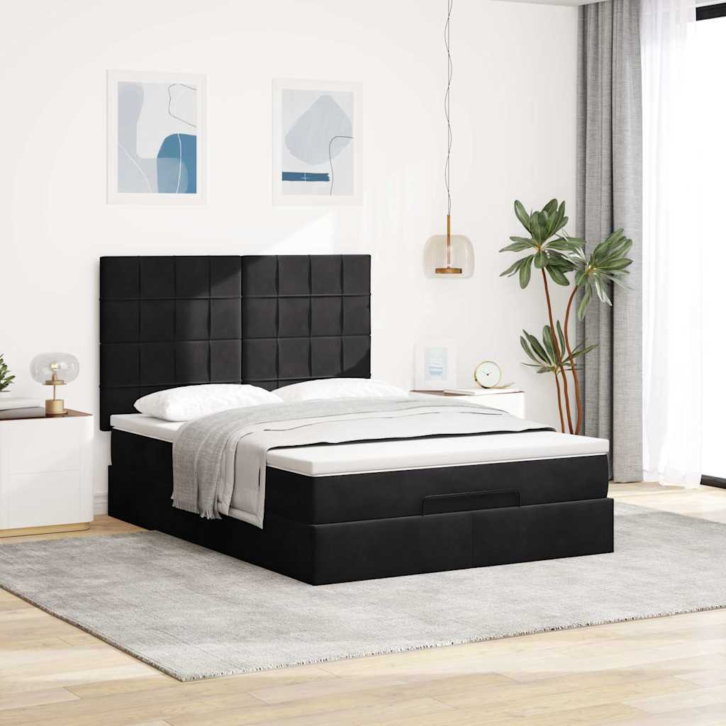 Ottoman bed met matrassen 140x200cm fluweel zwart is nu te koop bij PeponiXL, paradijselijk wonen!