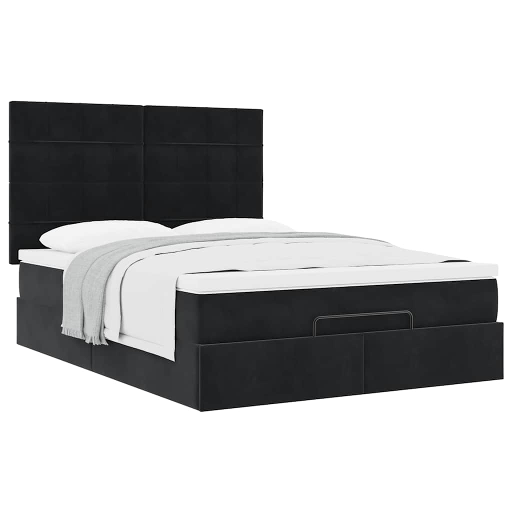 Ottoman bed met matrassen 140x200cm fluweel zwart is nu te koop bij PeponiXL, paradijselijk wonen!