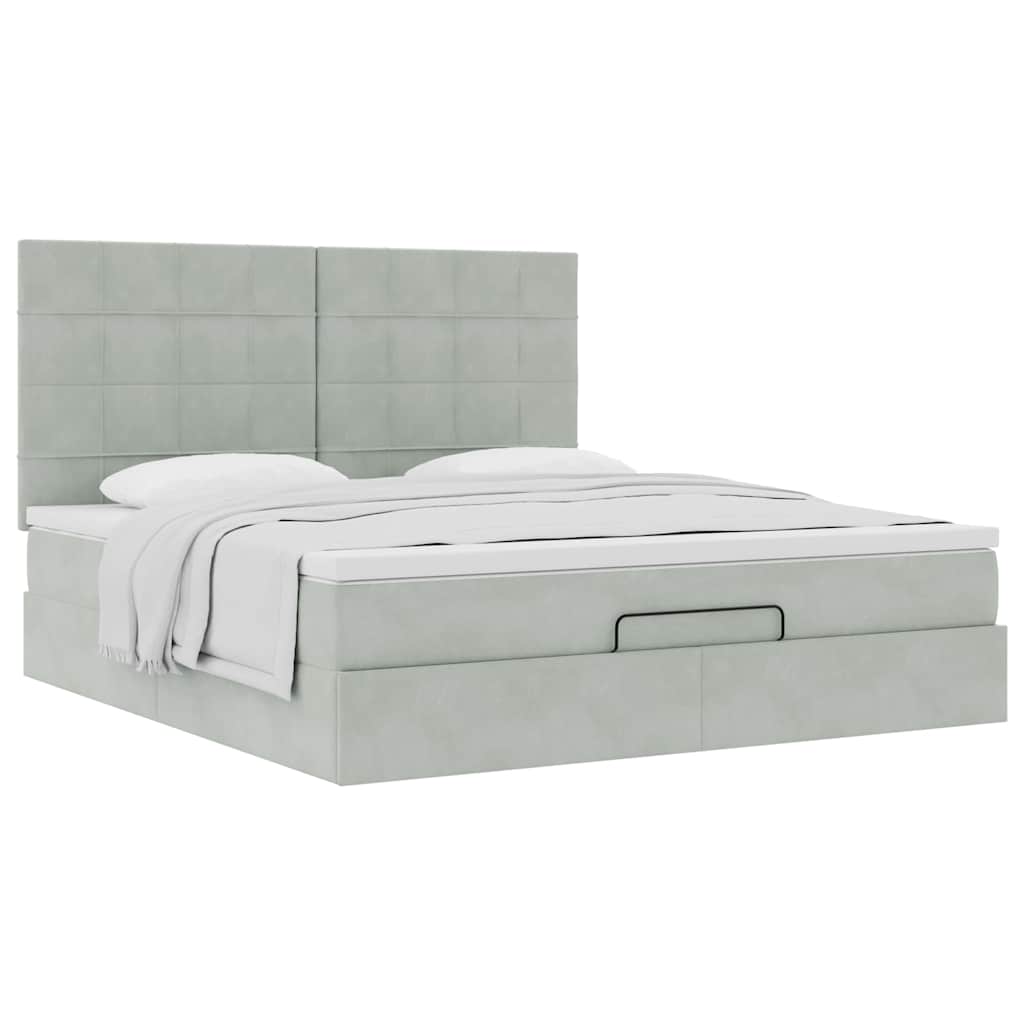 Ottoman bed met matrassen 160x200cm fluweel lichtgrijs is nu te koop bij PeponiXL, paradijselijk wonen!