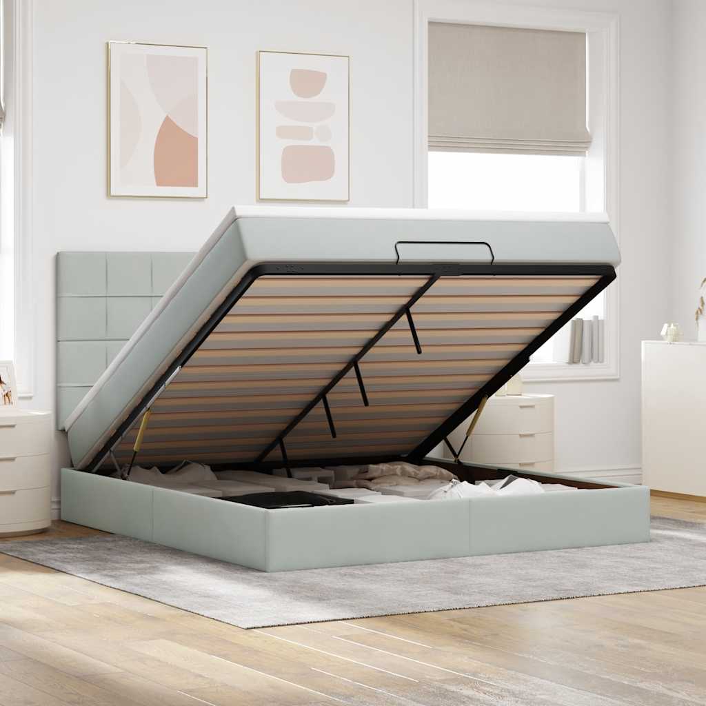 Ottoman bed met matrassen 160x200cm fluweel lichtgrijs is nu te koop bij PeponiXL, paradijselijk wonen!