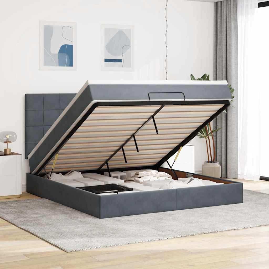 Ottoman bed met matrassen 160x200cm fluweel donkergrijs is nu te koop bij PeponiXL, paradijselijk wonen!