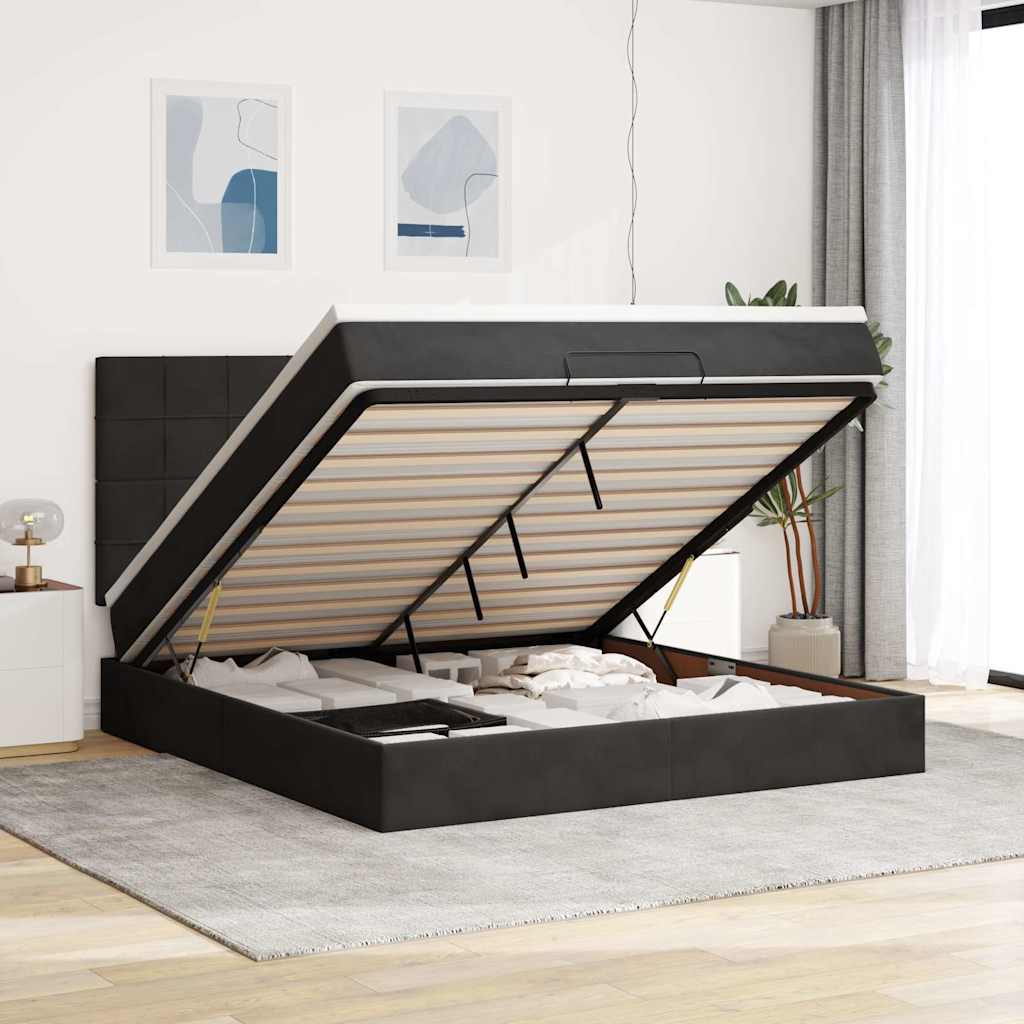 Ottoman bed met matrassen 160x200cm fluweel zwart is nu te koop bij PeponiXL, paradijselijk wonen!
