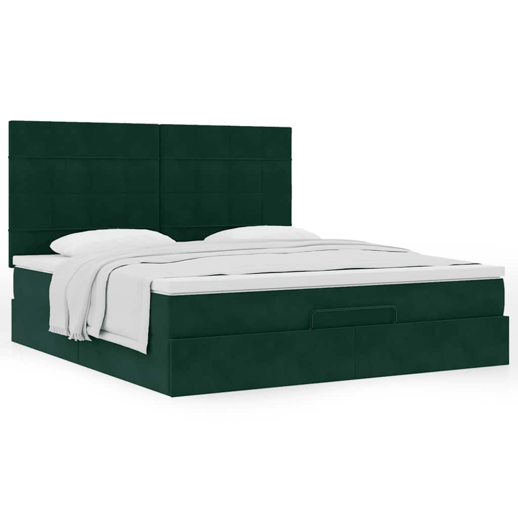 Ottoman bed met matrassen 160x200cm fluweel donkergroen