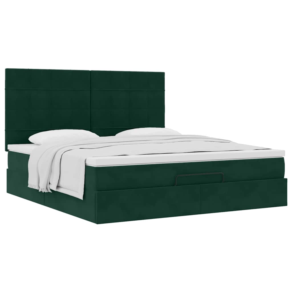 Ottoman bed met matrassen 160x200cm fluweel donkergroen