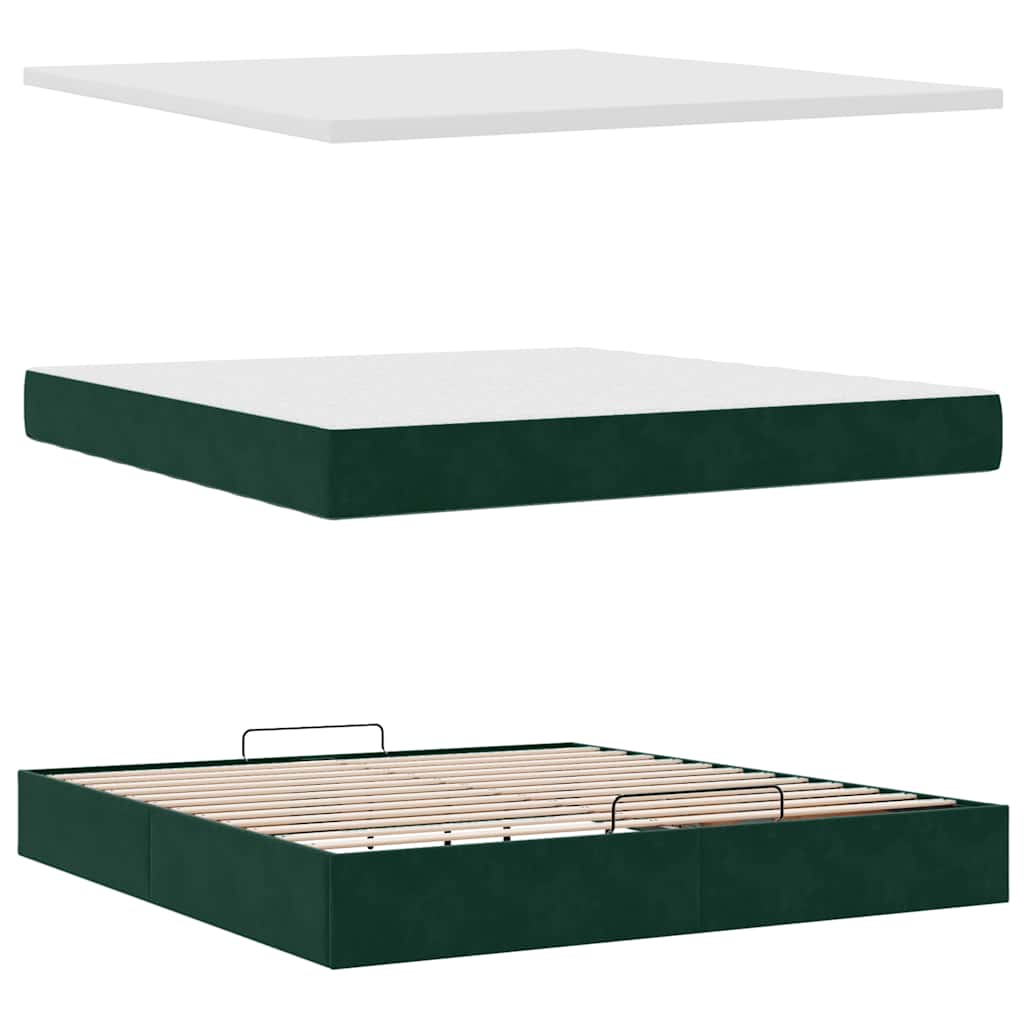 Ottoman bed met matrassen 160x200cm fluweel donkergroen