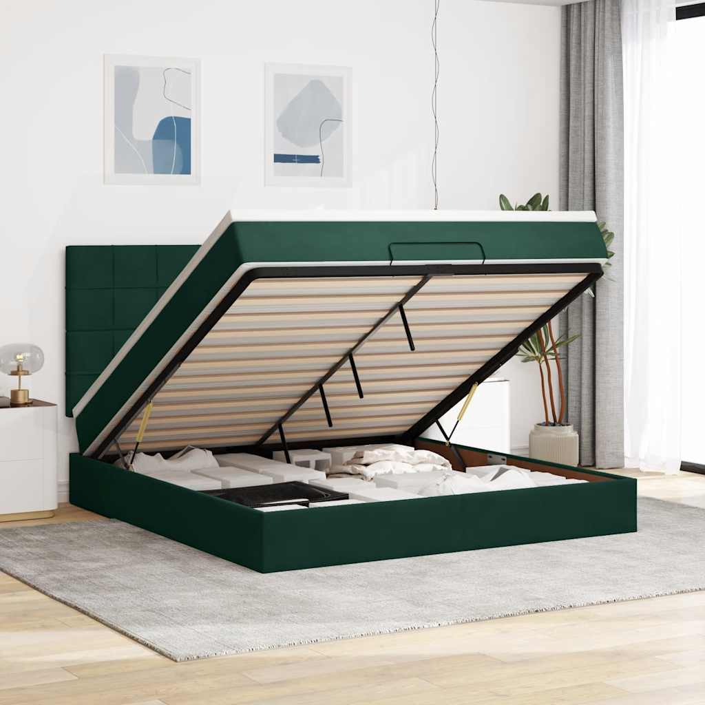 Ottoman bed met matrassen 160x200cm fluweel donkergroen