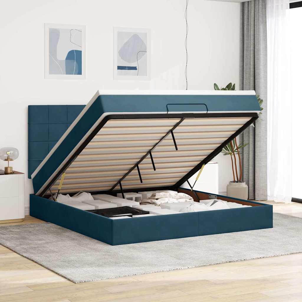 Ottoman bed met matrassen 160x200cm fluweel donkerblauw