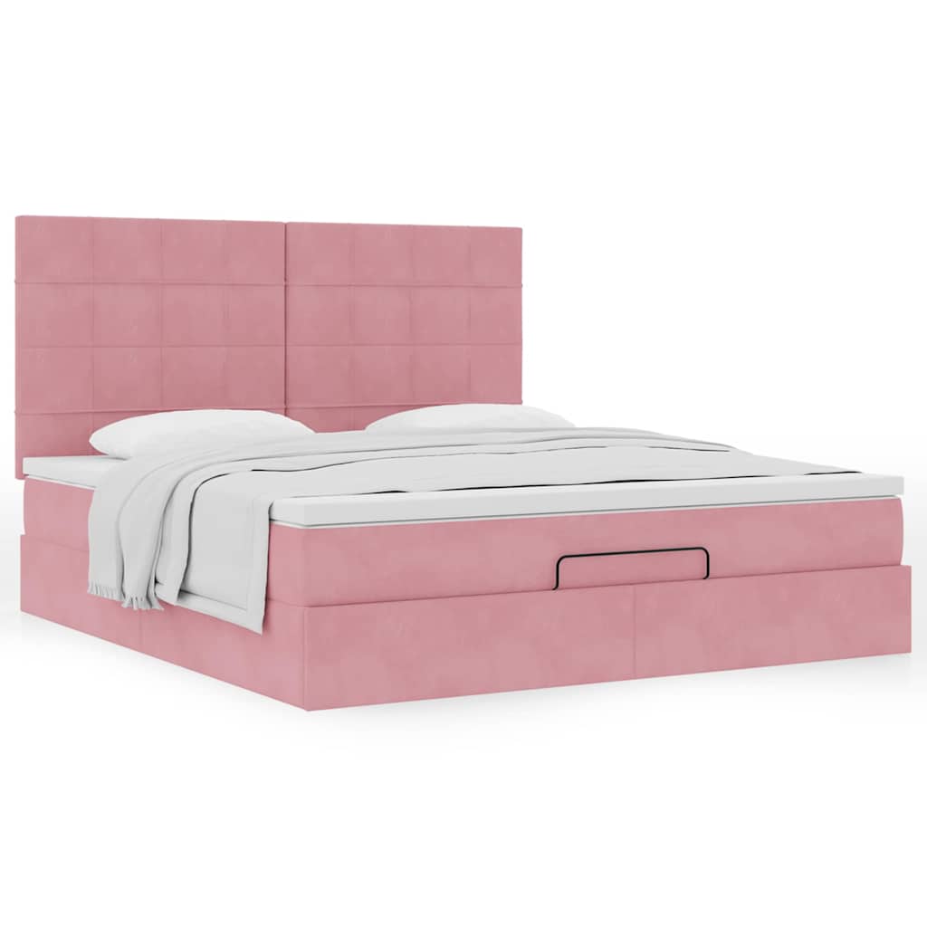 Ottoman bed met matrassen 160x200cm fluweel roze is nu te koop bij PeponiXL, paradijselijk wonen!