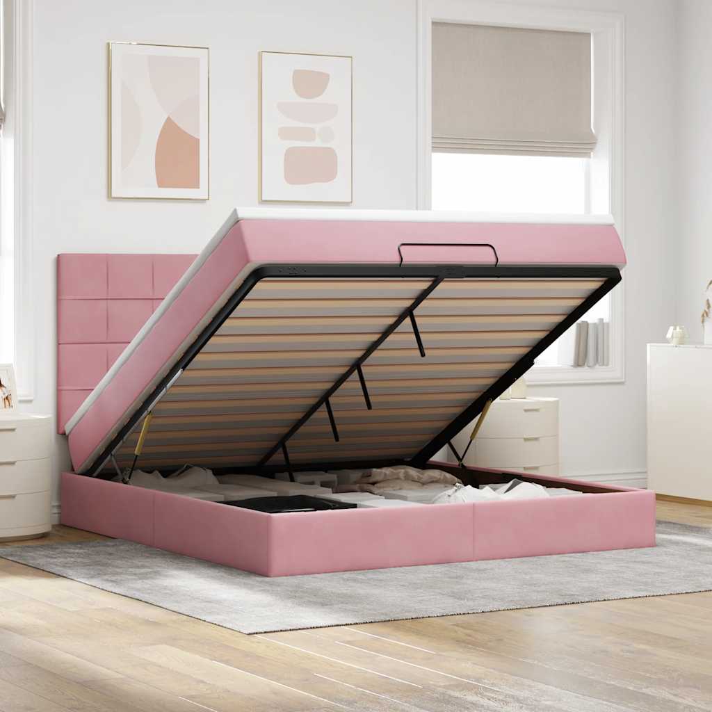 Ottoman bed met matrassen 160x200cm fluweel roze is nu te koop bij PeponiXL, paradijselijk wonen!