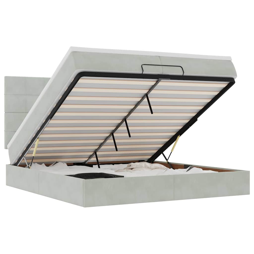 Ottoman bed met matrassen 200x200cm fluweel lichtgrijs is nu te koop bij PeponiXL, paradijselijk wonen!