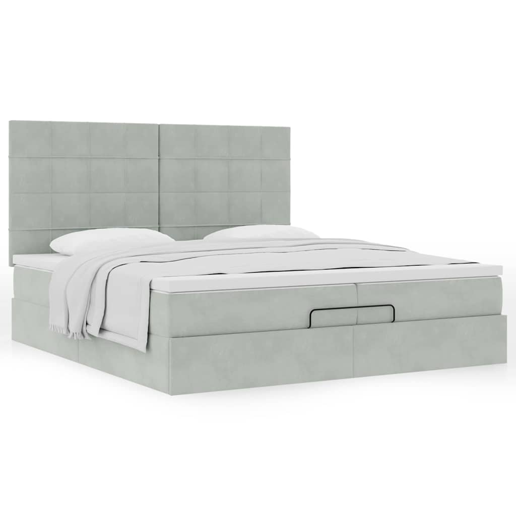 Ottoman bed met matrassen 200x200cm fluweel lichtgrijs is nu te koop bij PeponiXL, paradijselijk wonen!