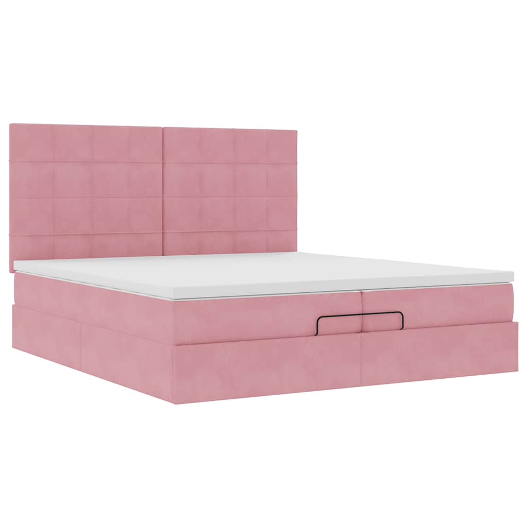 Ottoman bed met matrassen 200x200cm fluweel roze is nu te koop bij PeponiXL, paradijselijk wonen!