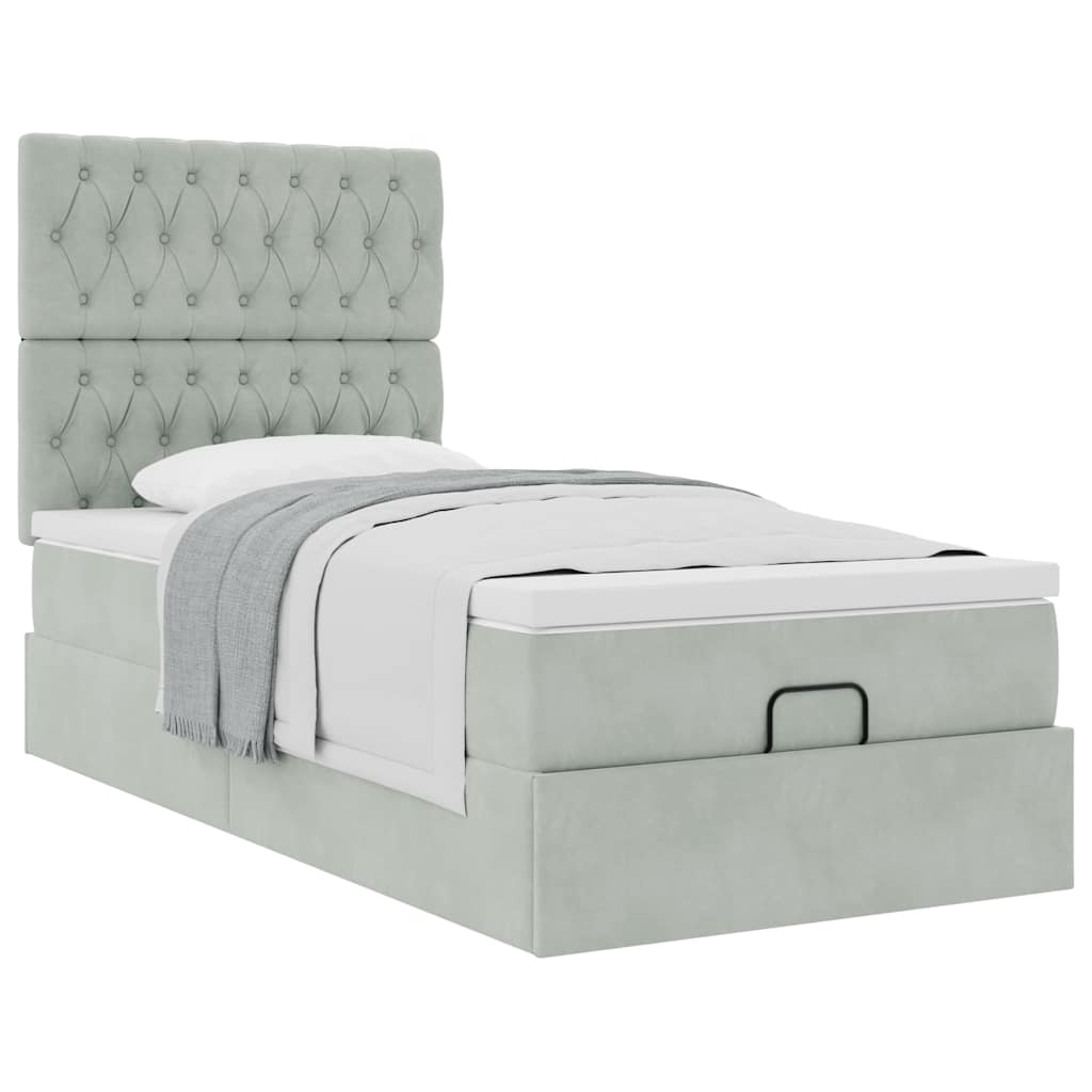 Ottoman bed met matrassen 80x200cm fluweel lichtgrijs is nu te koop bij PeponiXL, paradijselijk wonen!