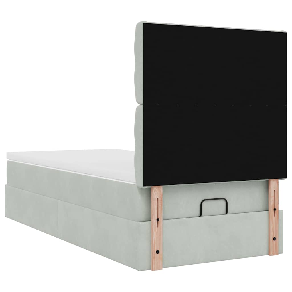 Ottoman bed met matrassen 80x200cm fluweel lichtgrijs is nu te koop bij PeponiXL, paradijselijk wonen!