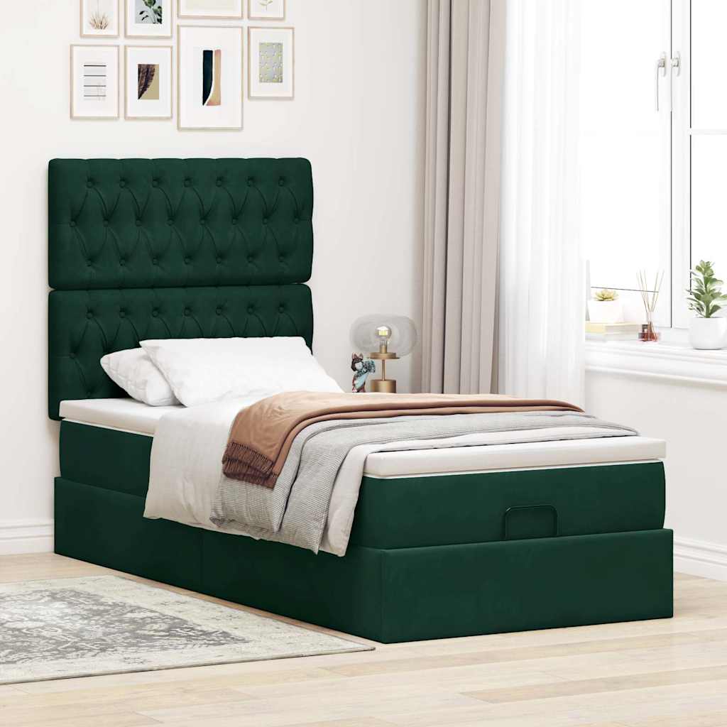 Ottoman bed met matrassen 80x200cm fluweel donkergroen is nu te koop bij PeponiXL, paradijselijk wonen!