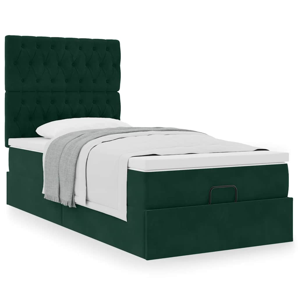 Ottoman bed met matrassen 80x200cm fluweel donkergroen is nu te koop bij PeponiXL, paradijselijk wonen!