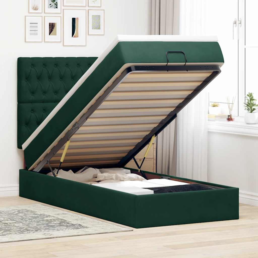 Ottoman bed met matrassen 80x200cm fluweel donkergroen is nu te koop bij PeponiXL, paradijselijk wonen!