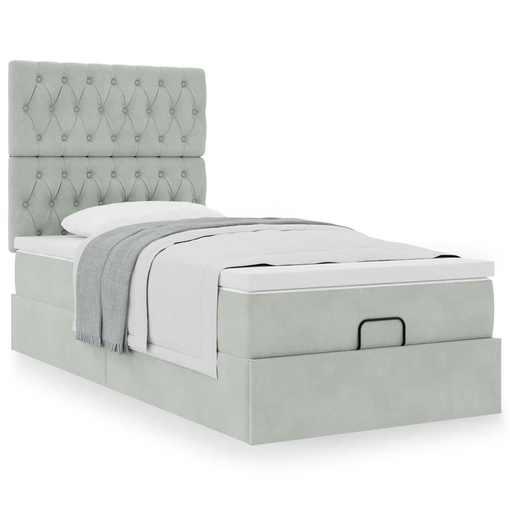 Ottoman bed met matrassen 90x190cm fluweel lichtgrijs is nu te koop bij PeponiXL, paradijselijk wonen!