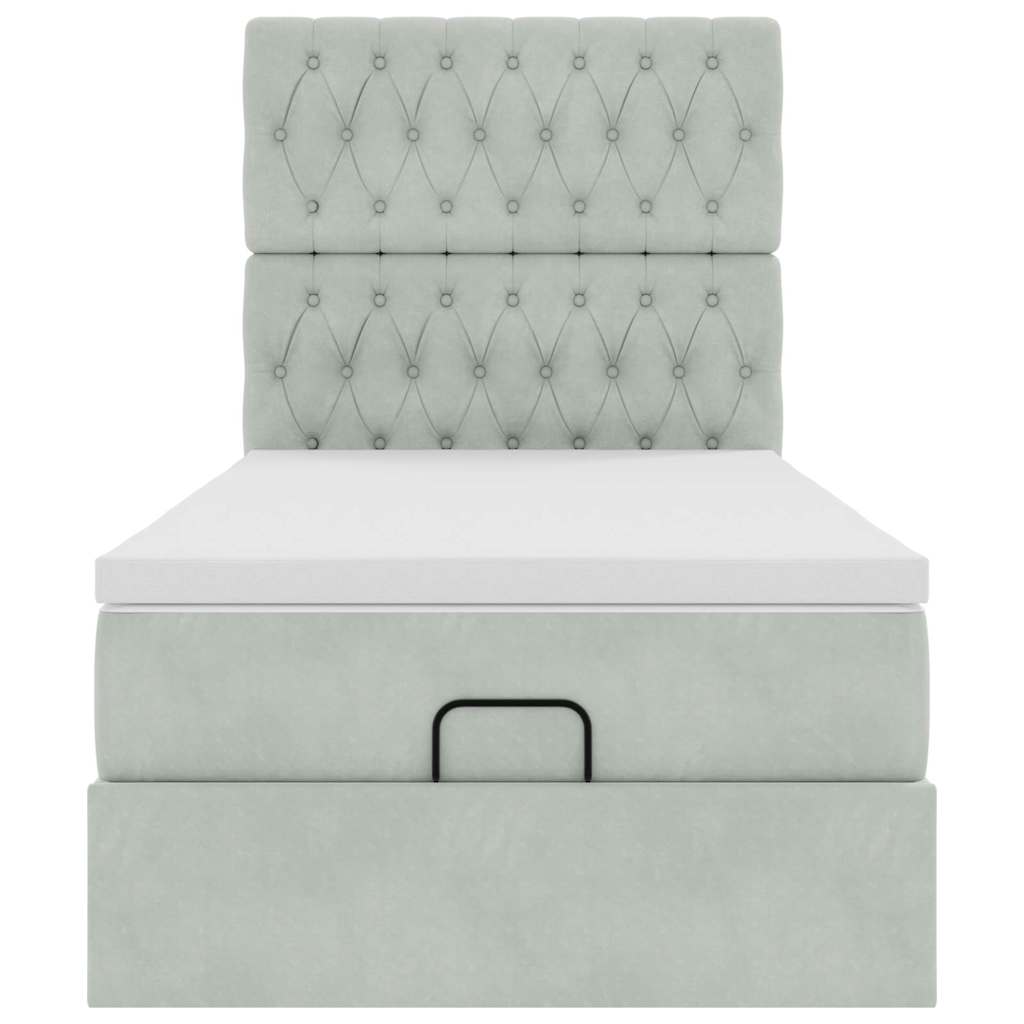 Ottoman bed met matrassen 90x190cm fluweel lichtgrijs is nu te koop bij PeponiXL, paradijselijk wonen!