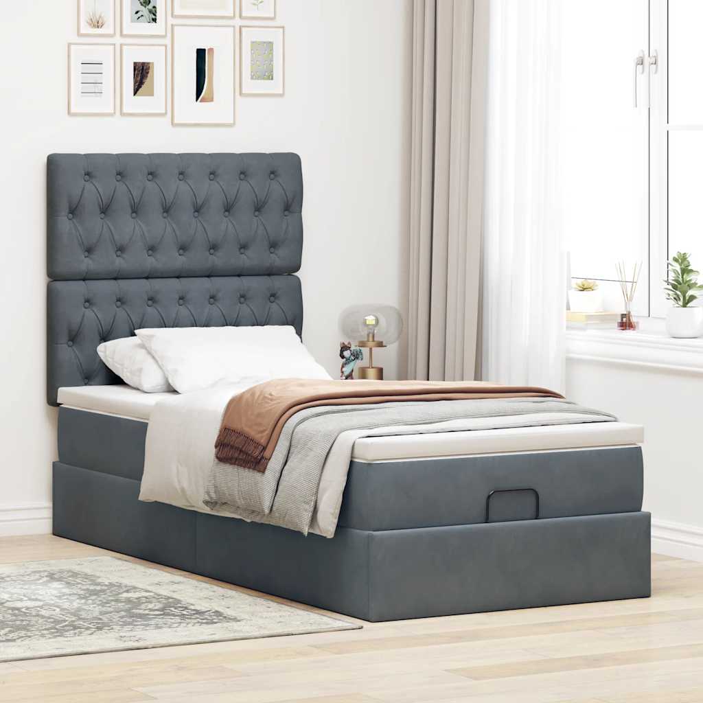 Ottoman bed met matrassen 90x190cm fluweel donkergrijs is nu te koop bij PeponiXL, paradijselijk wonen!