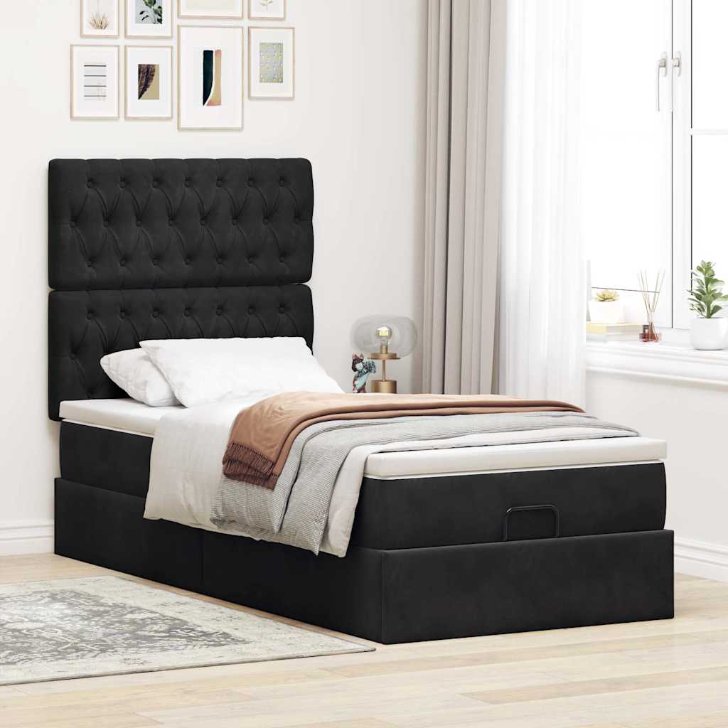 Ottoman bed met matrassen 90x190cm fluweel zwart is nu te koop bij PeponiXL, paradijselijk wonen!