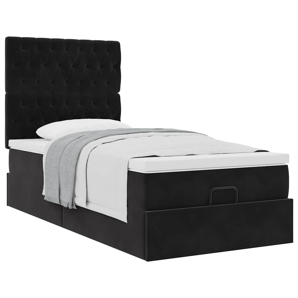 Ottoman bed met matrassen 90x190cm fluweel zwart is nu te koop bij PeponiXL, paradijselijk wonen!