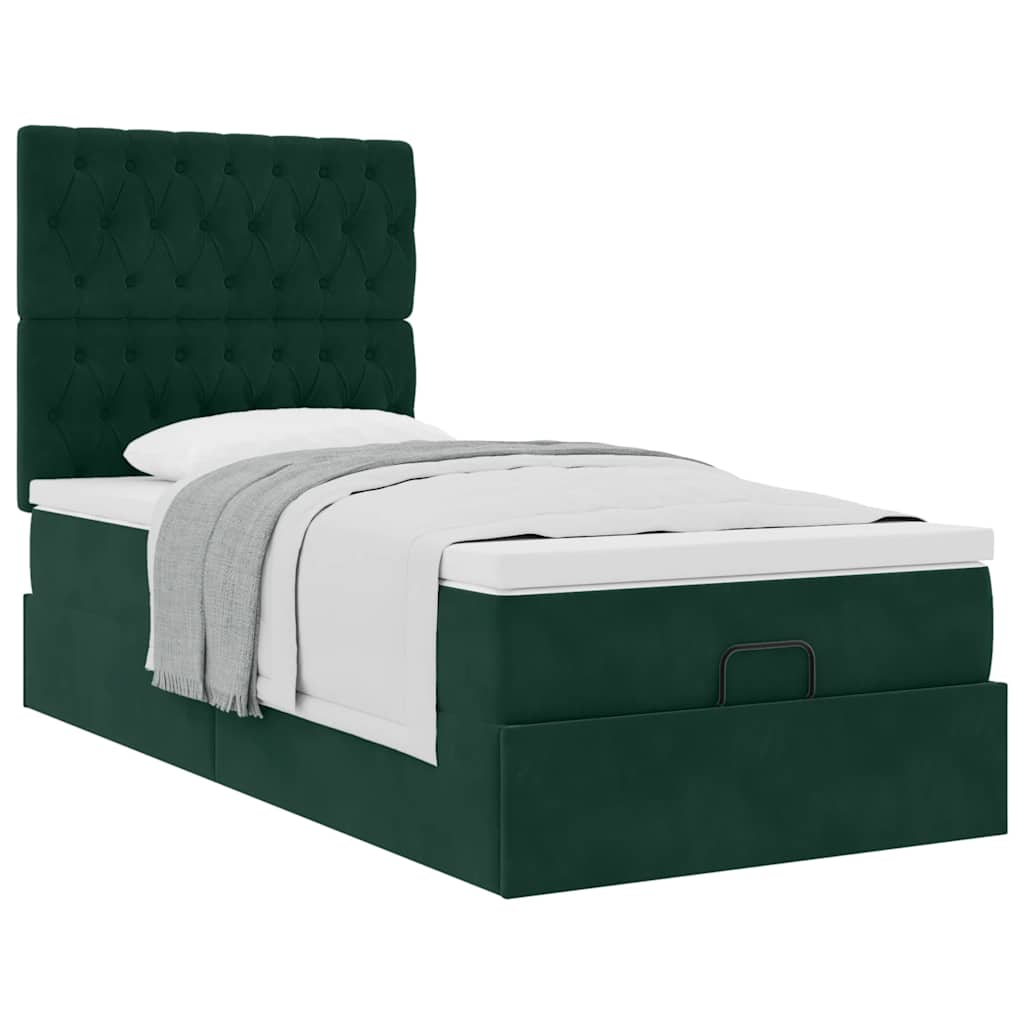 Ottoman bed met matrassen 90x190cm fluweel donkergroen is nu te koop bij PeponiXL, paradijselijk wonen!