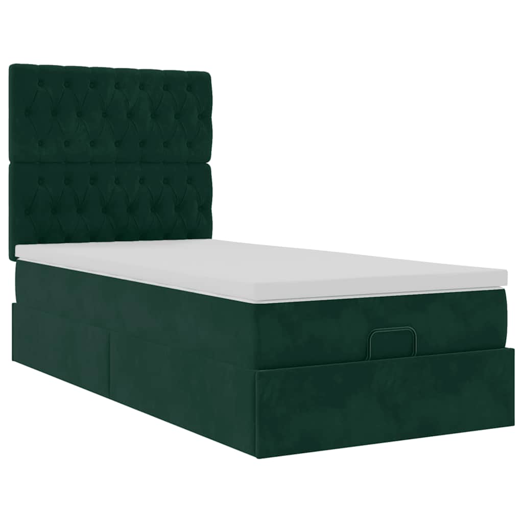 Ottoman bed met matrassen 90x190cm fluweel donkergroen is nu te koop bij PeponiXL, paradijselijk wonen!