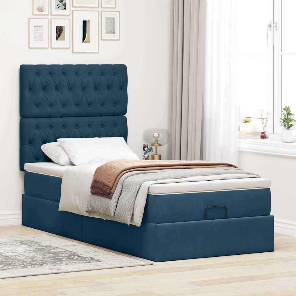 Ottoman bed met matrassen 90x190cm fluweel donkerblauw