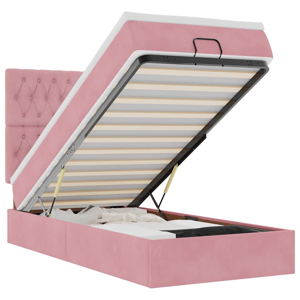 Ottoman bed met matrassen 90x190cm fluweel roze