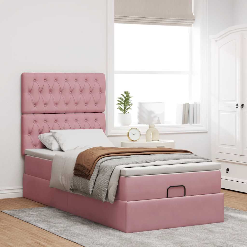Ottoman bed met matrassen 90x190cm fluweel roze