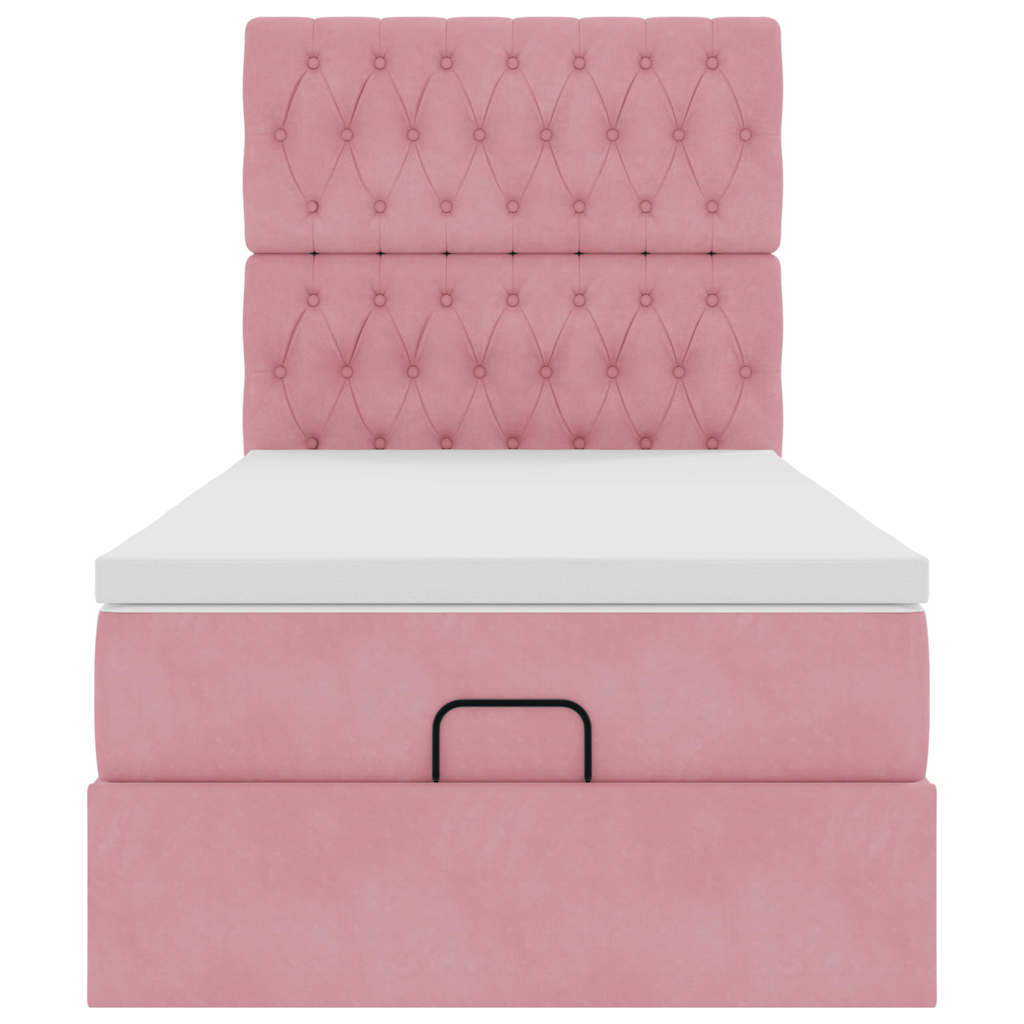 Ottoman bed met matrassen 90x190cm fluweel roze
