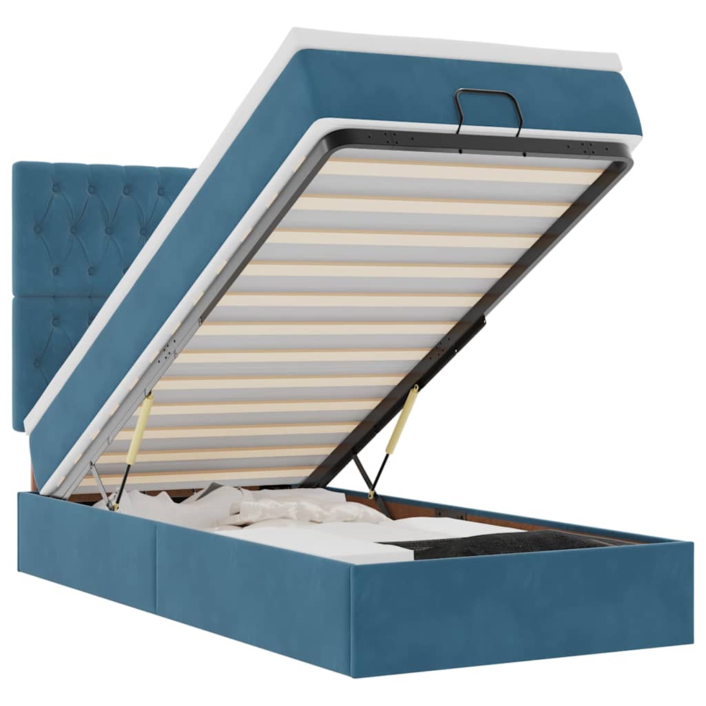 Ottoman bed met matrassen 90x200cm fluweel donkerblauw is nu te koop bij PeponiXL, paradijselijk wonen!