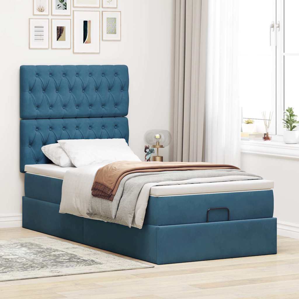 Ottoman bed met matrassen 90x200cm fluweel donkerblauw is nu te koop bij PeponiXL, paradijselijk wonen!