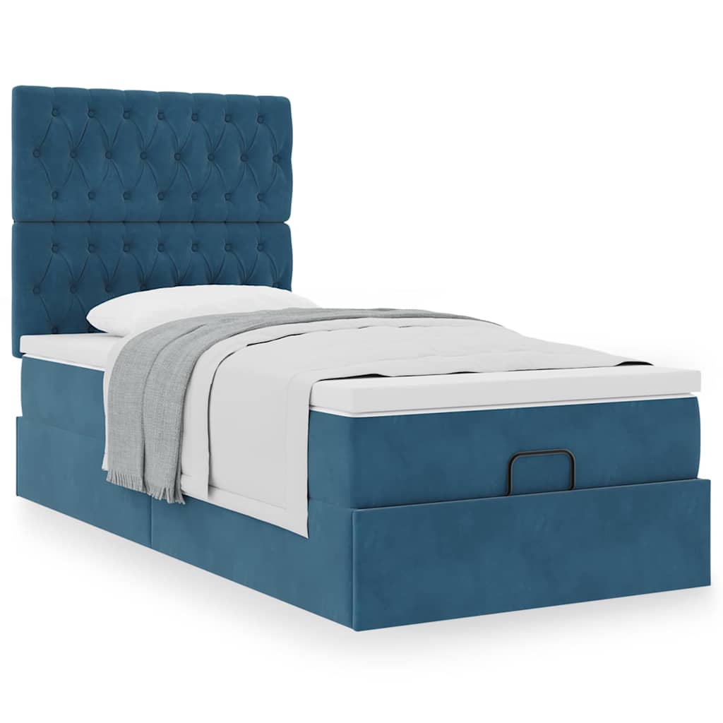 Ottoman bed met matrassen 90x200cm fluweel donkerblauw is nu te koop bij PeponiXL, paradijselijk wonen!