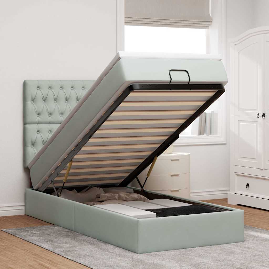 Ottoman bed met matrassen 100x200cm fluweel lichtgrijs is nu te koop bij PeponiXL, paradijselijk wonen!