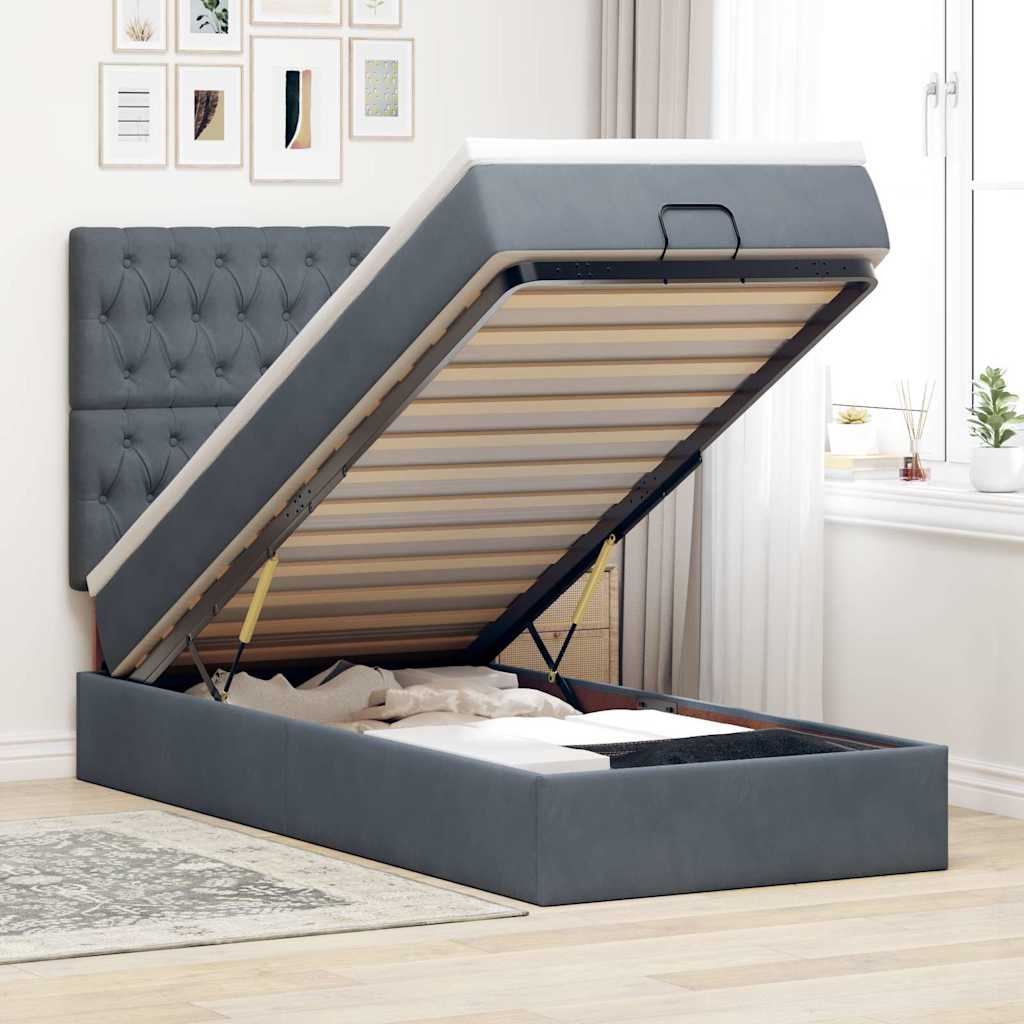 Ottoman bed met matrassen 100x200cm fluweel donkergrijs is nu te koop bij PeponiXL, paradijselijk wonen!