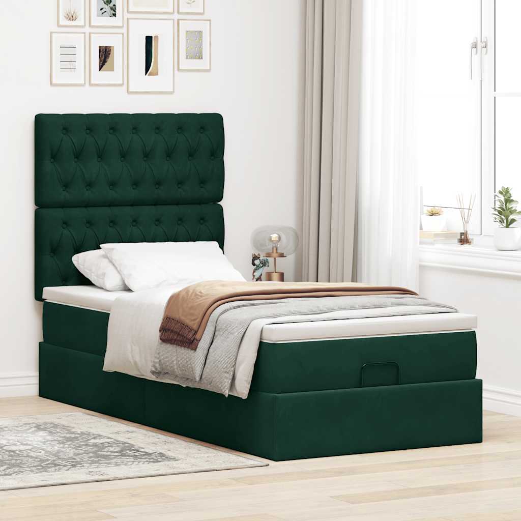 Ottoman bed met matrassen 100x200cm fluweel donkergroen is nu te koop bij PeponiXL, paradijselijk wonen!