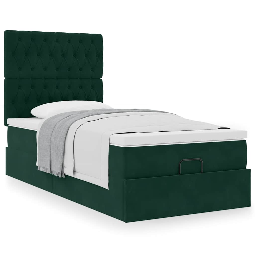 Ottoman bed met matrassen 100x200cm fluweel donkergroen is nu te koop bij PeponiXL, paradijselijk wonen!