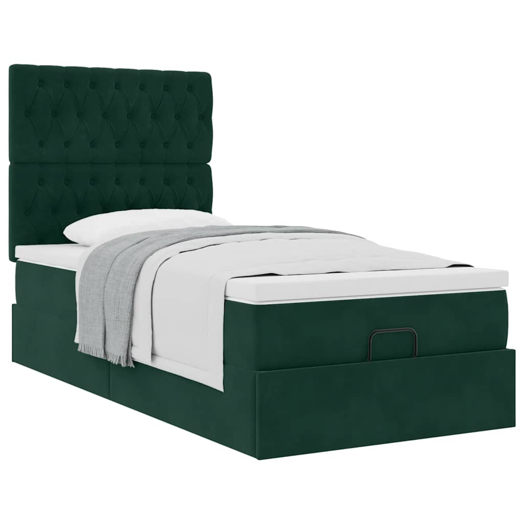Ottoman bed met matrassen 100x200cm fluweel donkergroen is nu te koop bij PeponiXL, paradijselijk wonen!