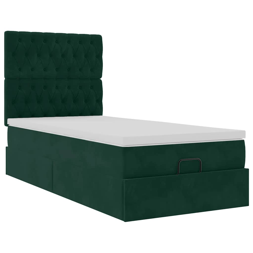 Ottoman bed met matrassen 100x200cm fluweel donkergroen is nu te koop bij PeponiXL, paradijselijk wonen!