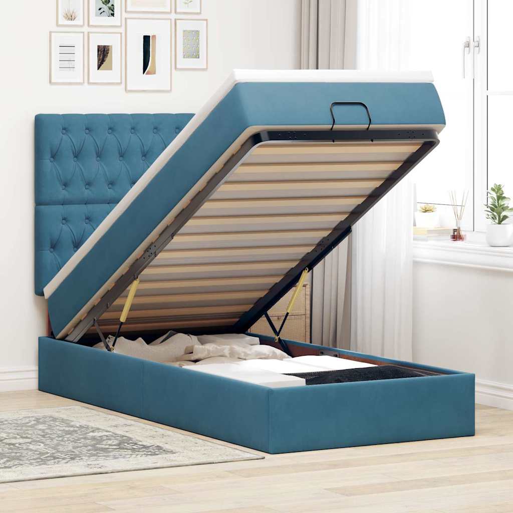 Ottoman bed met matrassen 100x200cm fluweel donkerblauw is nu te koop bij PeponiXL, paradijselijk wonen!